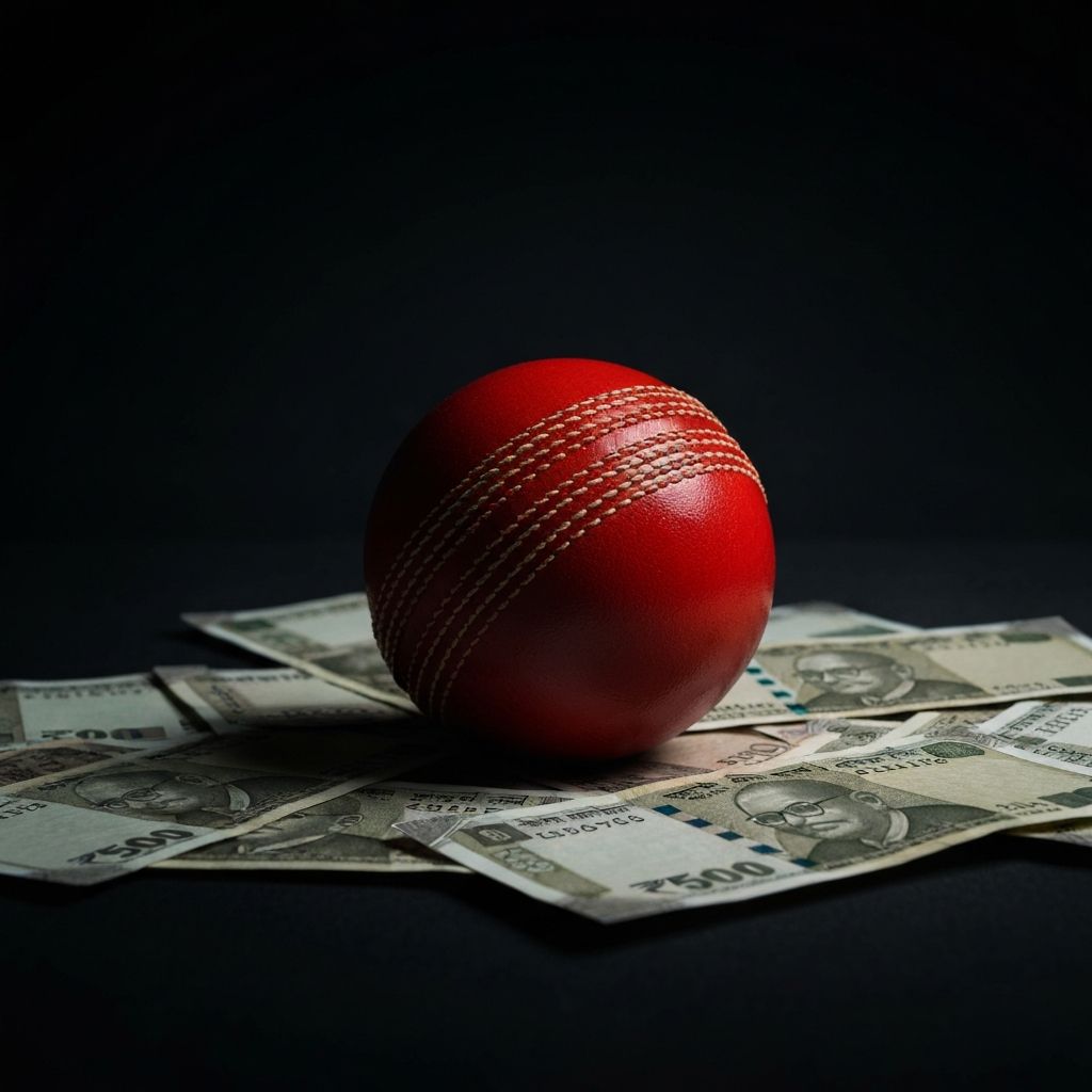 Cricket ball on Indian currency notes representing Tigerexch247 ID betting rewards